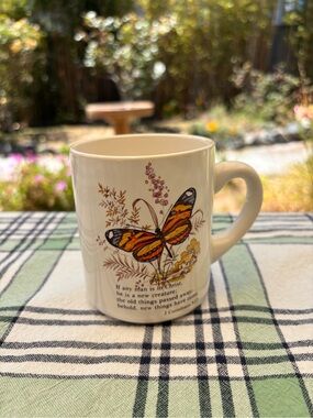 Vintage butterfly 2 Corinthians 5:17 mug